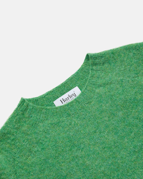 Harley of Scotland Brushed Shetland Crew Neck Jumper Parsley