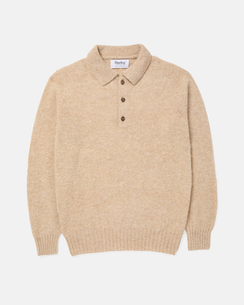 Harley of Scotland Brushed Shetland Polo Collar Jumper Calico