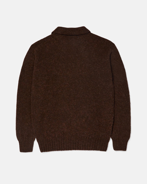 Harley of Scotland Brushed Shetland Polo Collar Jumper Marron