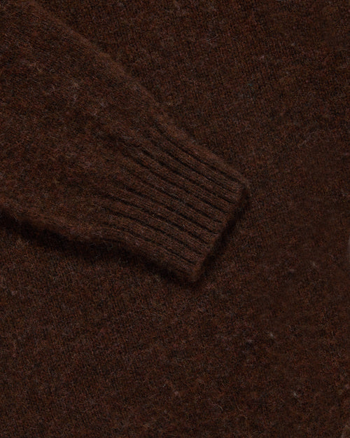 Harley of Scotland Brushed Shetland Polo Collar Jumper Marron
