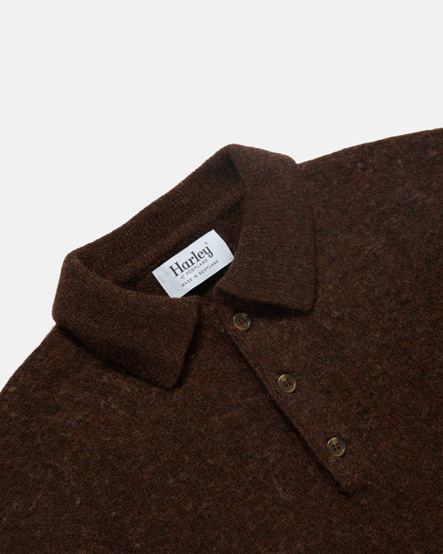 Harley of Scotland Brushed Shetland Polo Collar Jumper Marron
