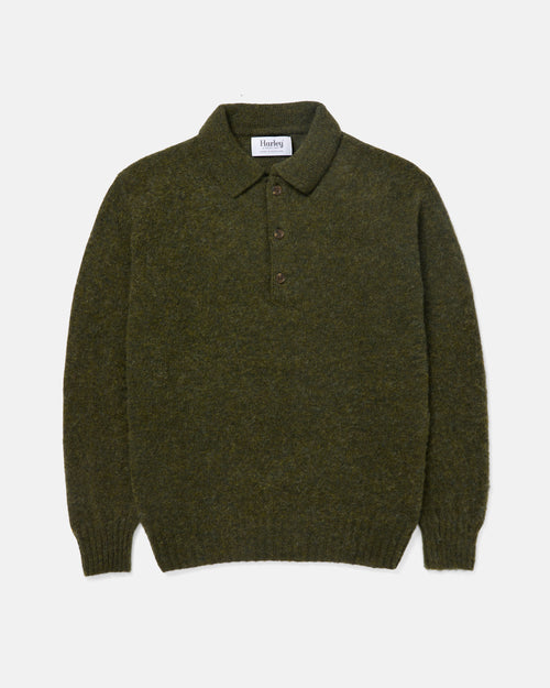 Harley of Scotland Brushed Shetland Polo Collar Jumper Scotspine