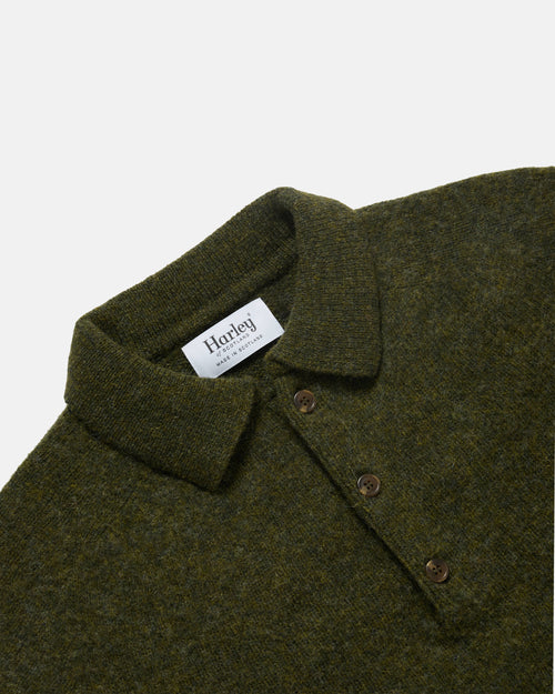 Harley of Scotland Brushed Shetland Polo Collar Jumper Scotspine