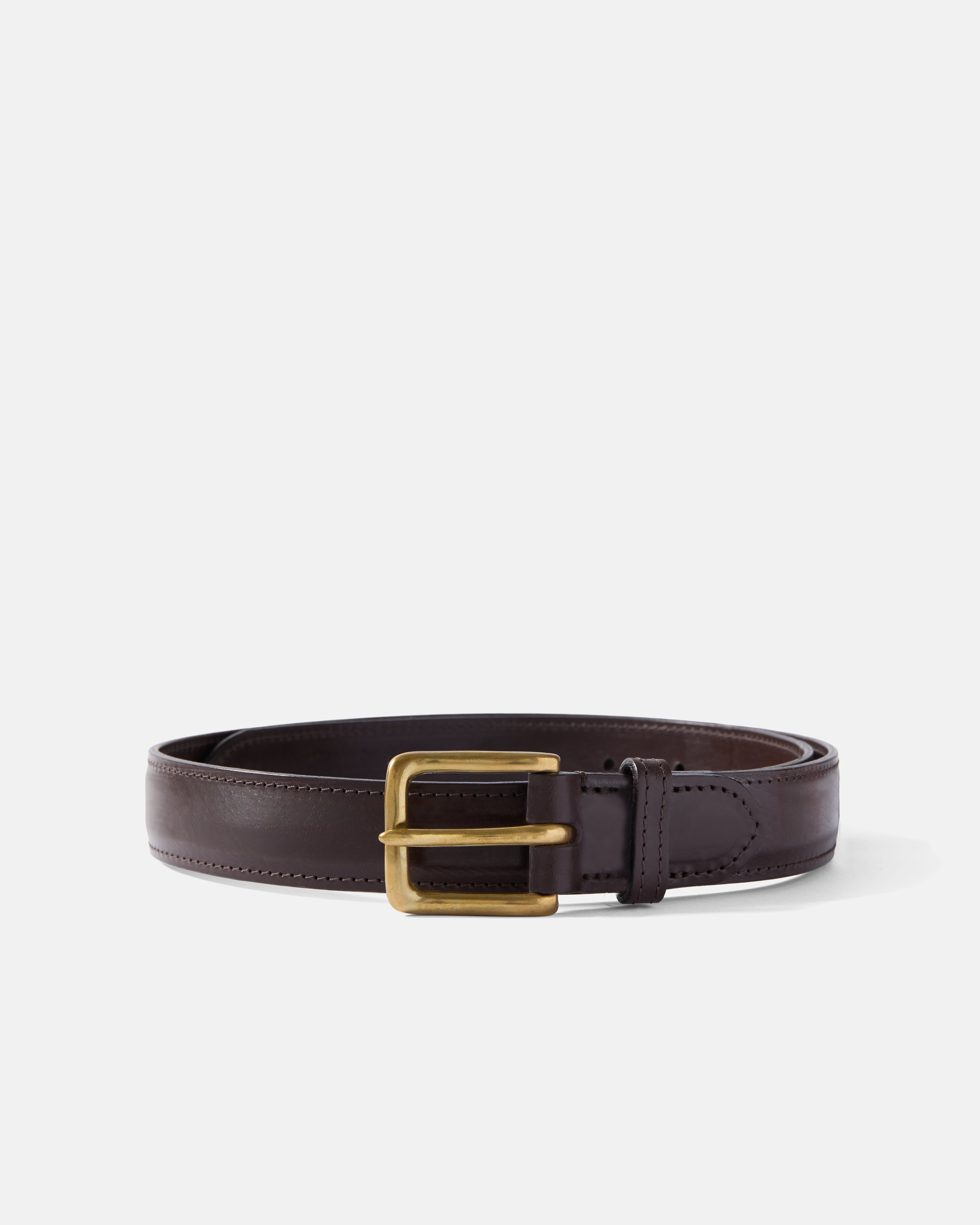 Dark brown Beorma 28mm self lined bridle leather belt front view