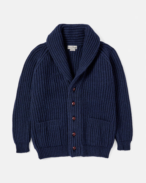 Scott & Charters Lambswool Shawl Collar Cardigan Navy