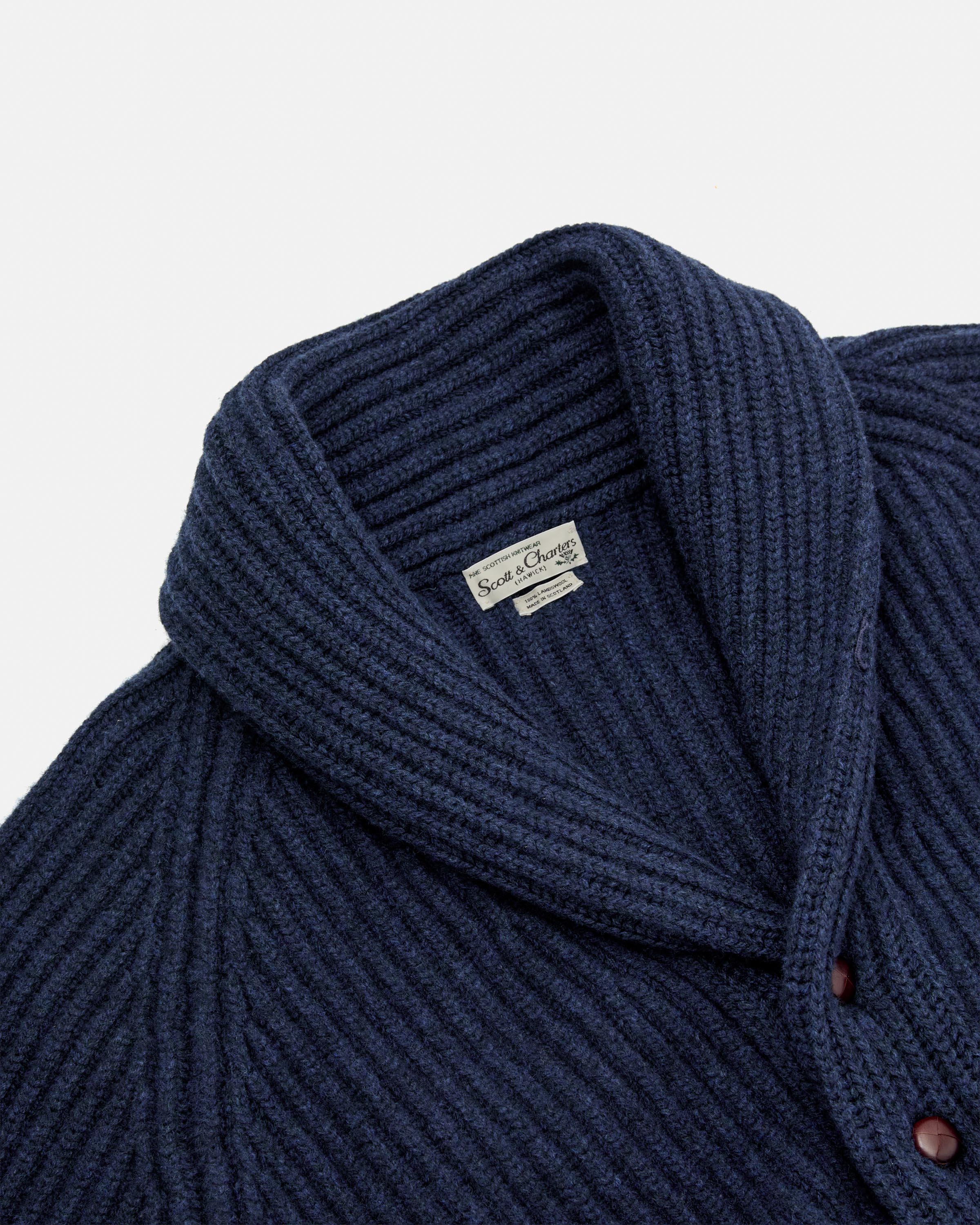 Scott & Charters Lambswool Shawl Collar Cardigan Navy