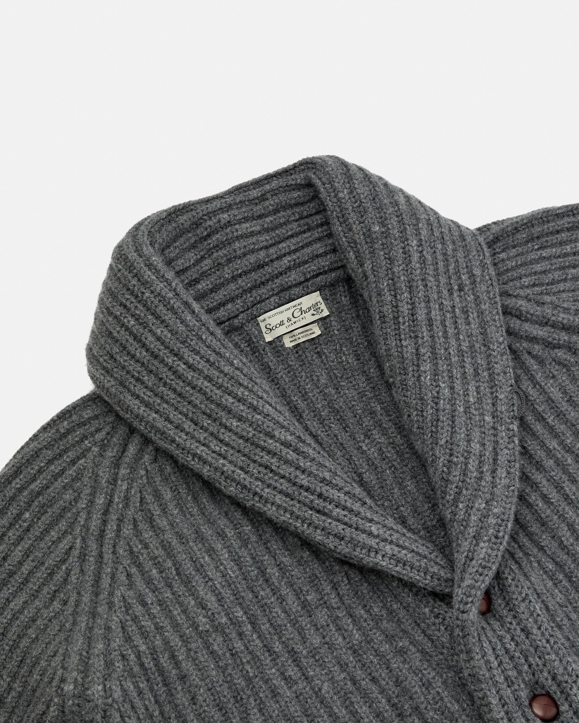 Scott & Charters Lambswool Shawl Collar Cardigan Mid Grey