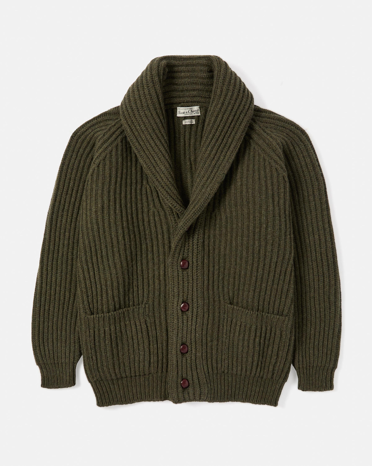 Scott & Charters Moss Green Shawl Cardigan | The Multibrand Store
