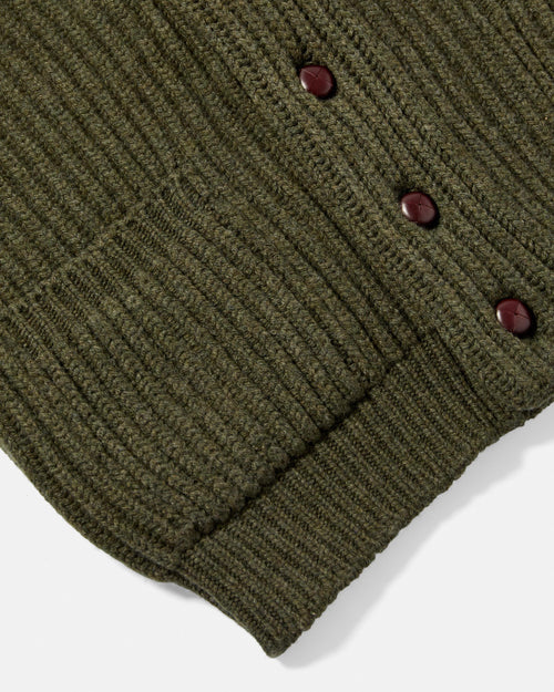Scott & Charters Lambswool Shawl Collar Cardigan Moss Green