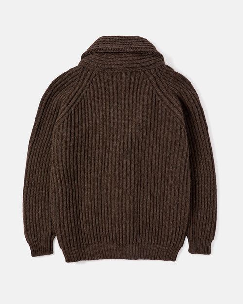 Scott & Charters Lambswool Shawl Collar Cardigan Dark Brown