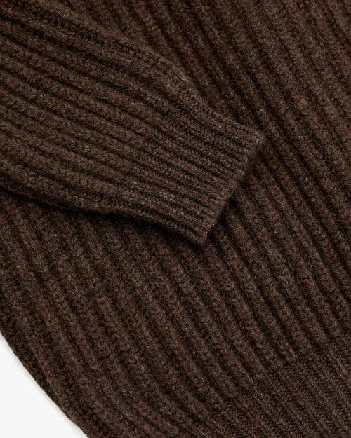 Scott & Charters Lambswool Shawl Collar Cardigan Dark Brown