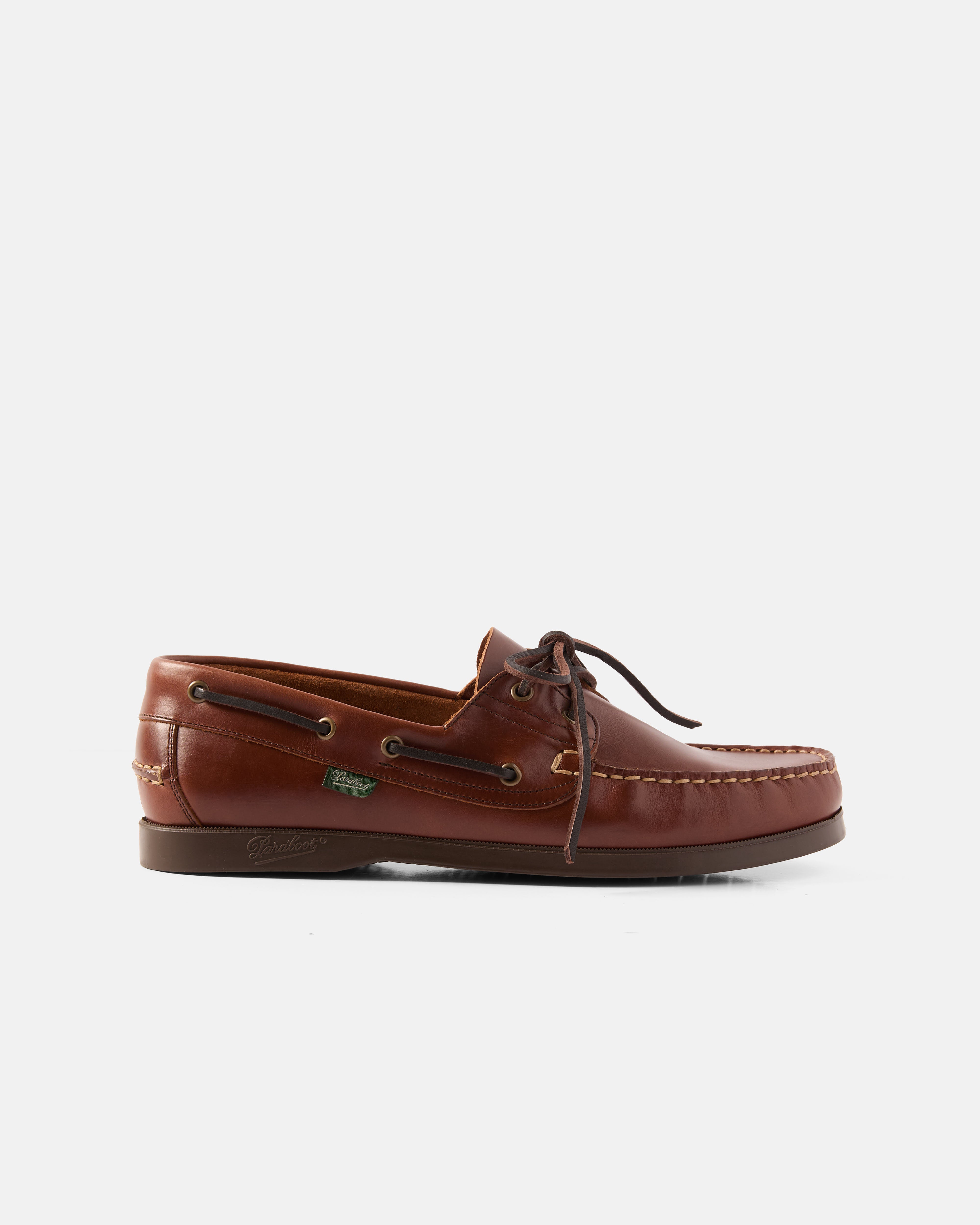Side view of brown Paraboot Barth leather boat shoe