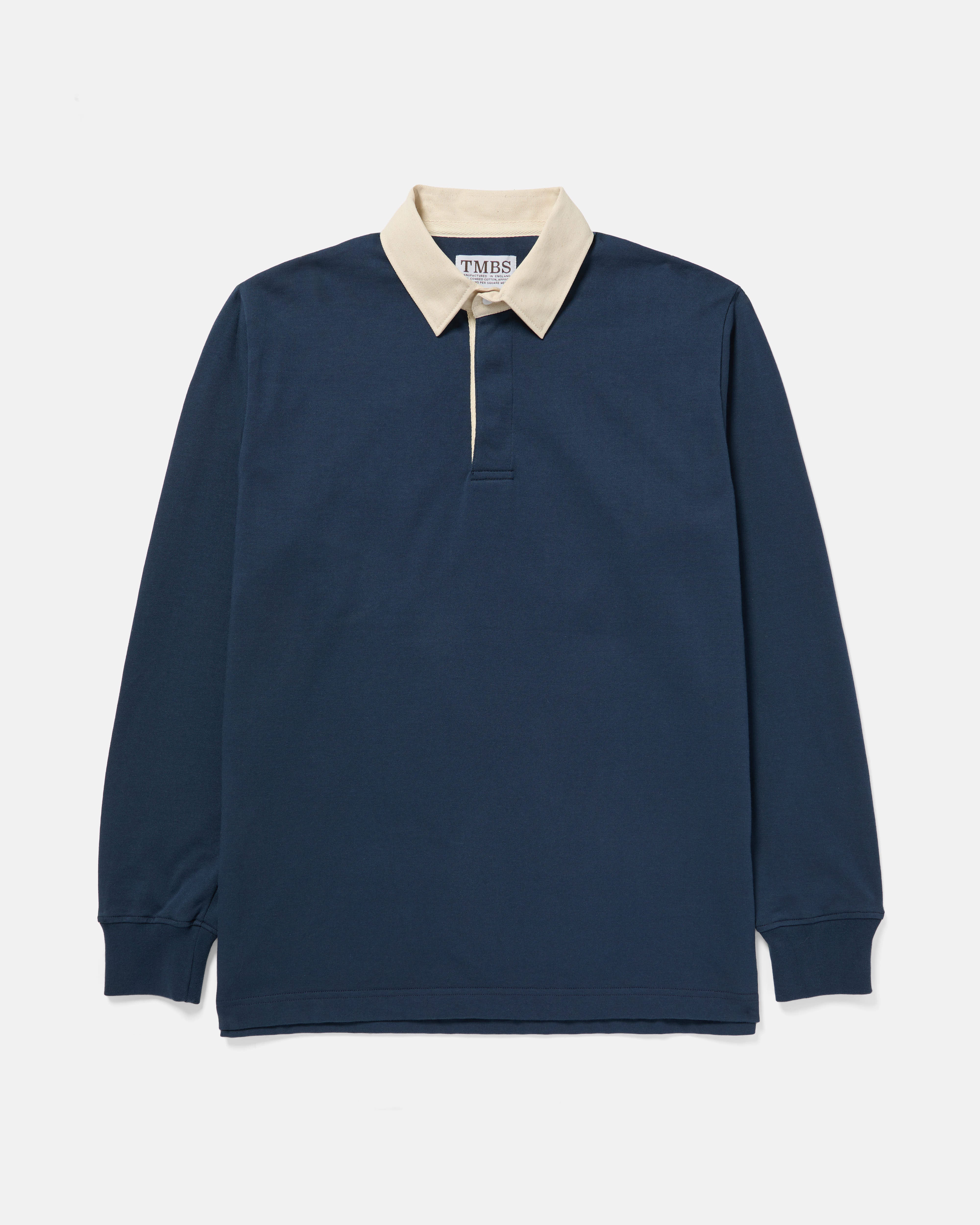 TMBS Rugby Shirt in Navy, front view, made in the UK from 300g cotton