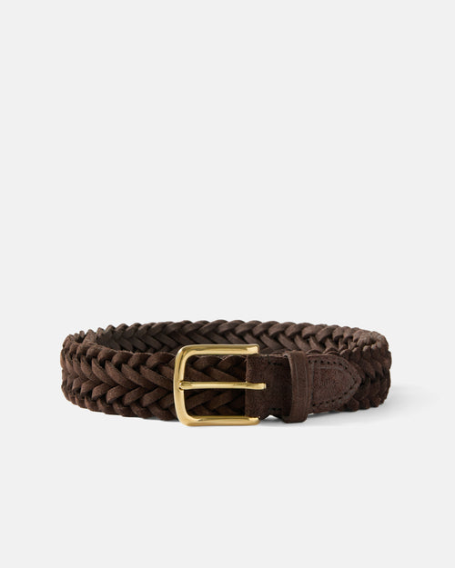 Beorma 9 Strand Heavy Herringbone Pasture Suede Belt Brass Dark Brown