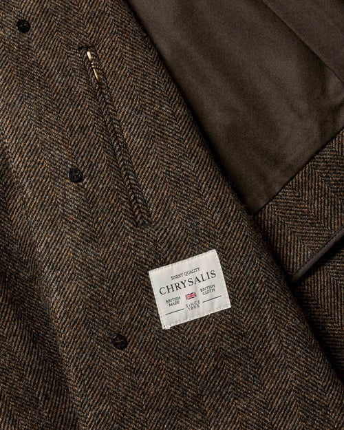 Chrysalis Chocolate Herringbone Tweed Kensington Overcoat