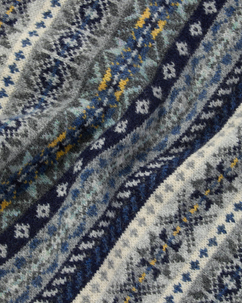 Harley of Scotland Shetland Wool Fairisle V-Neck Slipover Navy