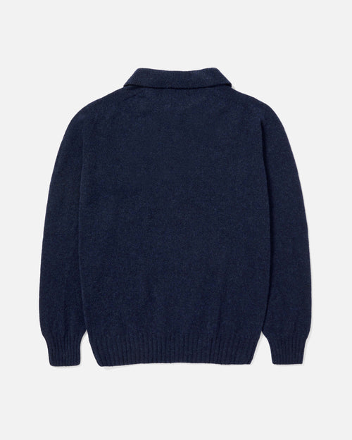 Harley of Scotland Superfine Lambswool Polo Jumper Navy