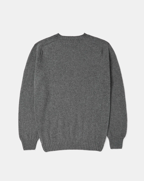 Harley of Scotland Superfine Lambswool Crew Neck Jumper Mid Grey