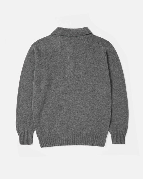 Harley of Scotland Superfine Lambswool Polo Jumper Mid Grey