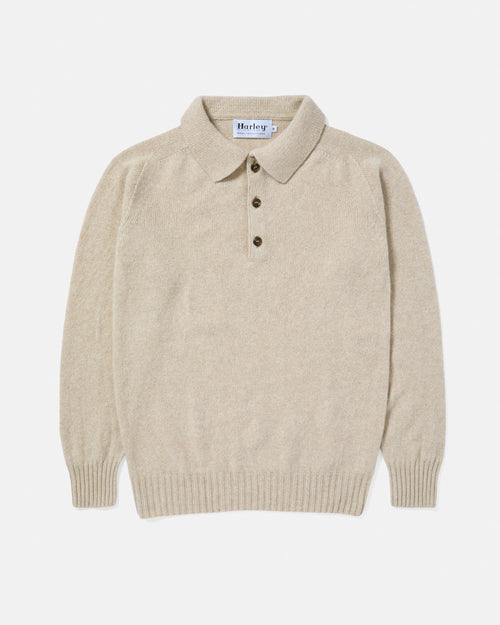 Harley of Scotland Superfine Lambswool Polo Jumper Oatmeal