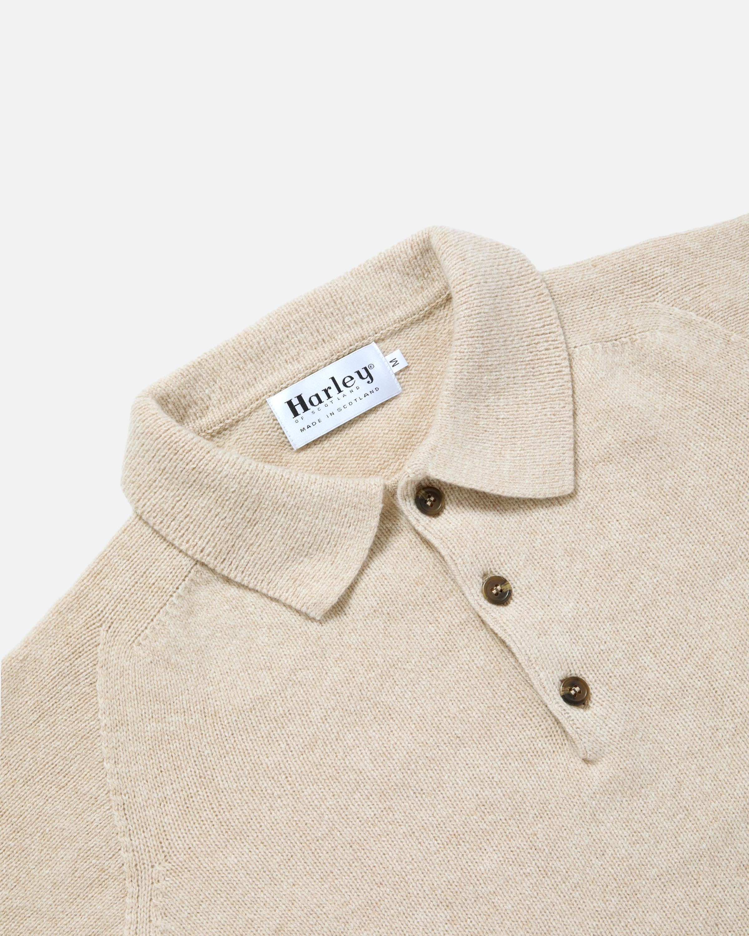 Harley of Scotland Superfine Lambswool Polo Jumper Oatmeal