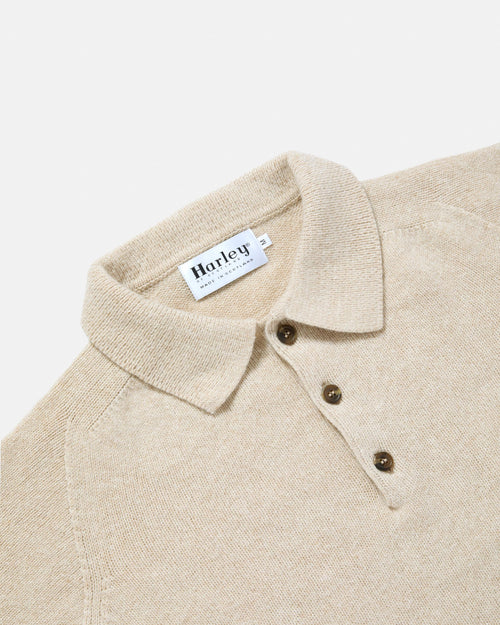 Harley of Scotland Superfine Lambswool Polo Jumper Oatmeal