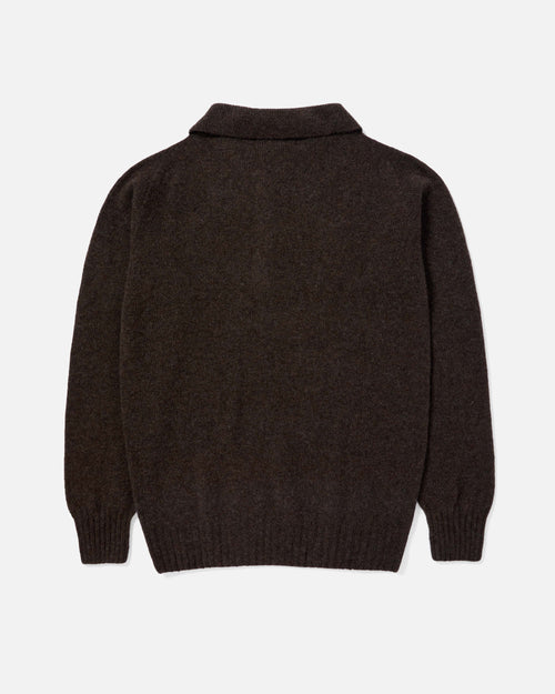 Harley of Scotland Superfine Lambswool Polo Jumper Dark Brown