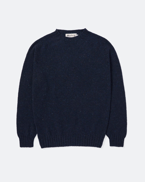 Harley of Scotland Donegal Crew Neck Jumper Navy