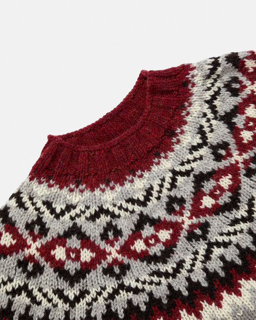 Harley of Scotland Lambswool Fairisle Yoke Crew Neck Jumper Light Grey