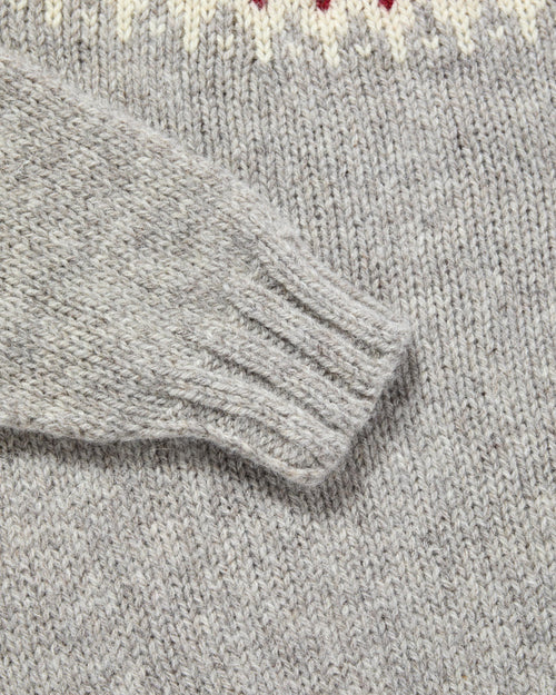 Harley of Scotland Lambswool Fairisle Yoke Crew Neck Jumper Light Grey