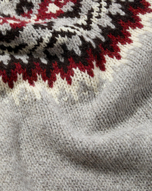 Harley of Scotland Lambswool Fairisle Yoke Crew Neck Jumper Light Grey