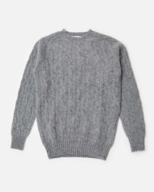 Harley of Scotland Brushed Wool Cable Knit Jumper Mid Grey