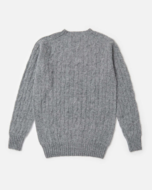 Harley of Scotland Brushed Wool Cable Knit Jumper Mid Grey