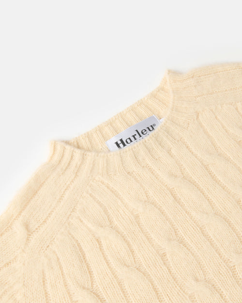 Harley of Scotland Brushed Wool Cable Knit Jumper Vanilla