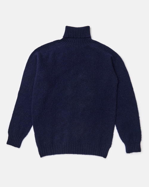 Harley of Scotland Brushed Wool Roll Neck Jumper Navy