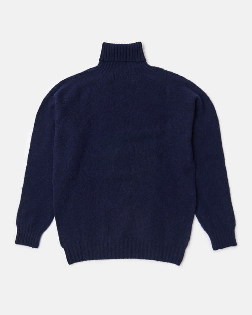Harley of Scotland Brushed Wool Roll Neck Jumper Navy
