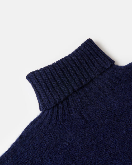 Harley of Scotland Brushed Wool Roll Neck Jumper Navy