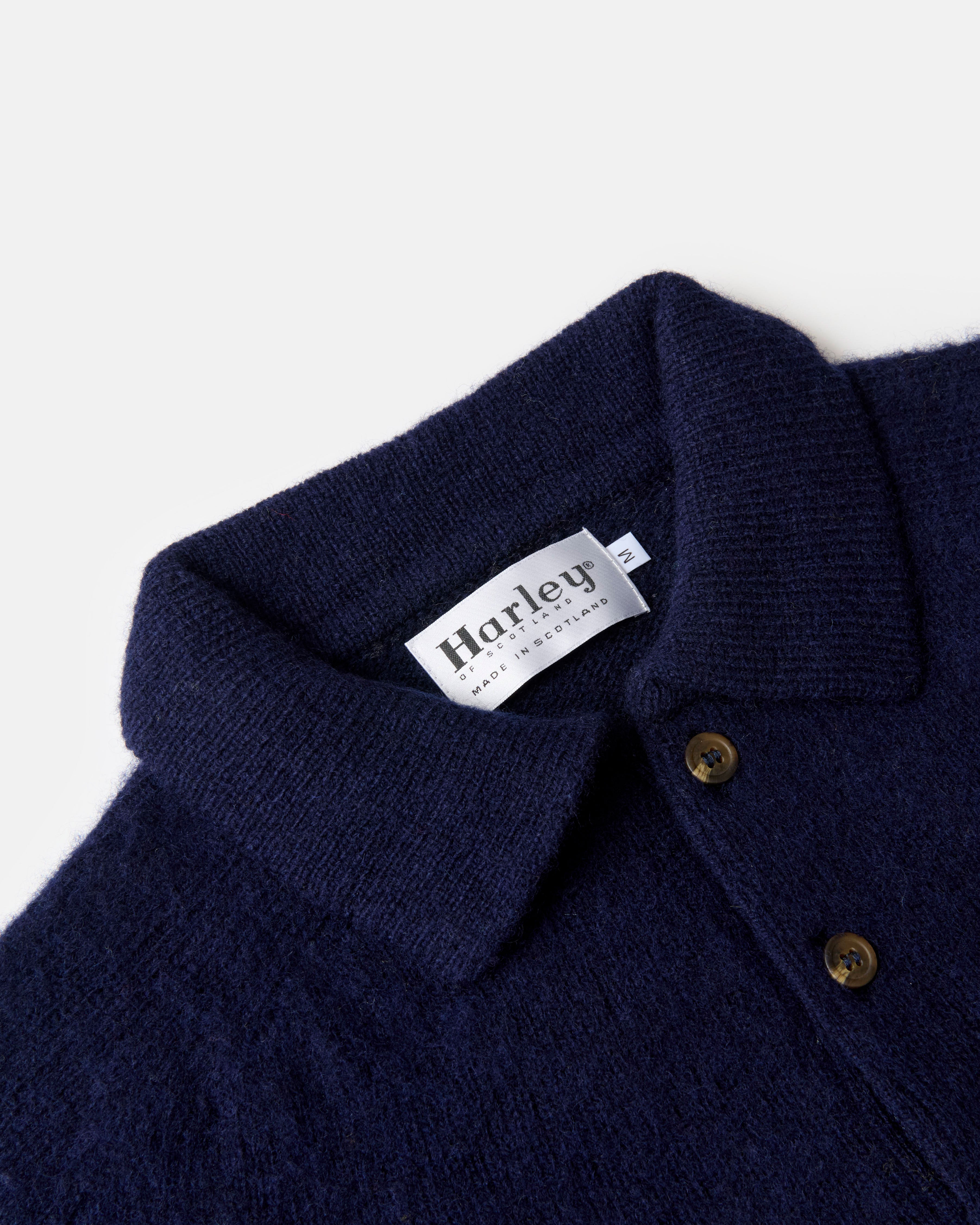 Harley of Scotland Brushed Wool Polo Collar Jumper Navy