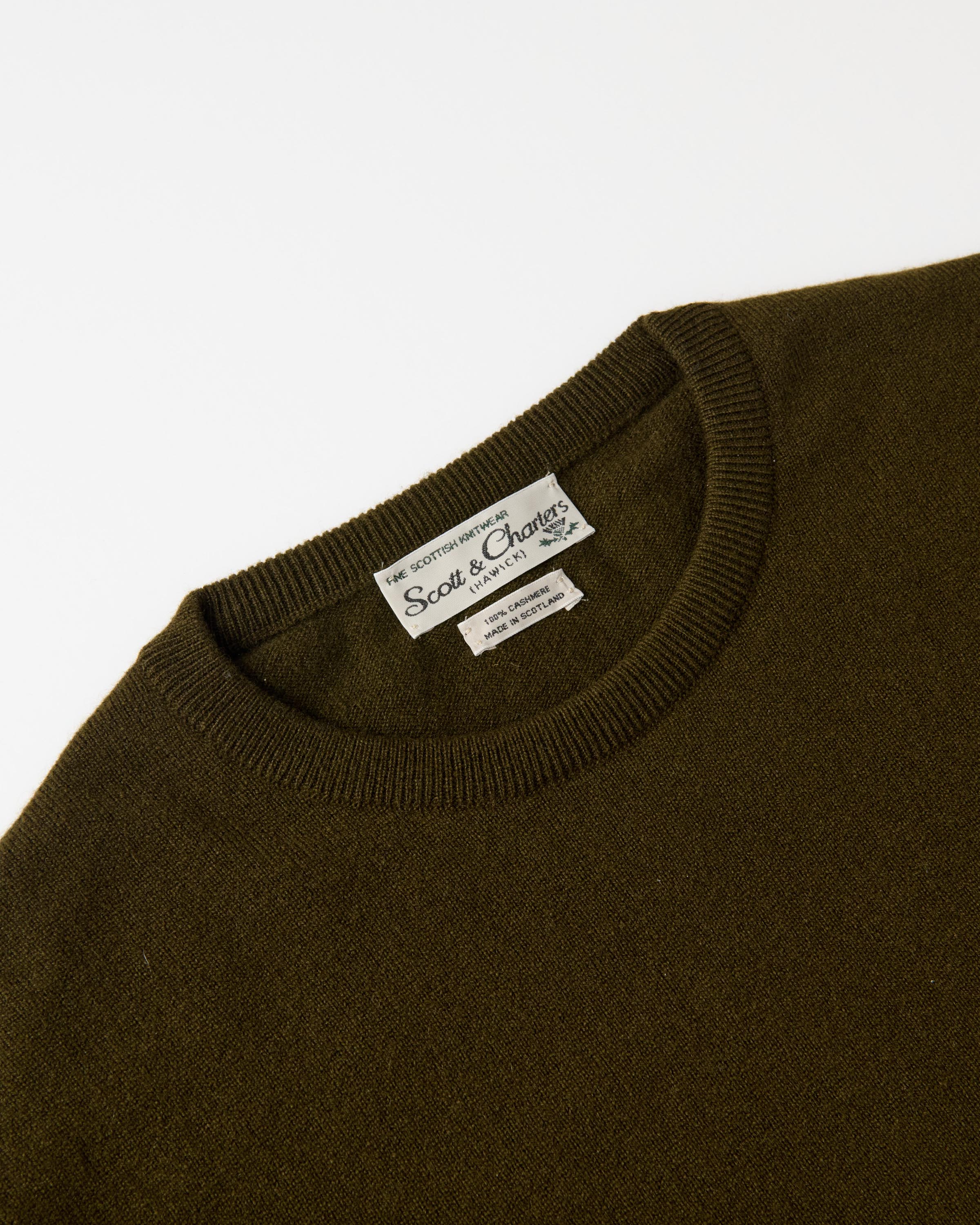 Scott & Charters Round Neck Jumper Moss Green