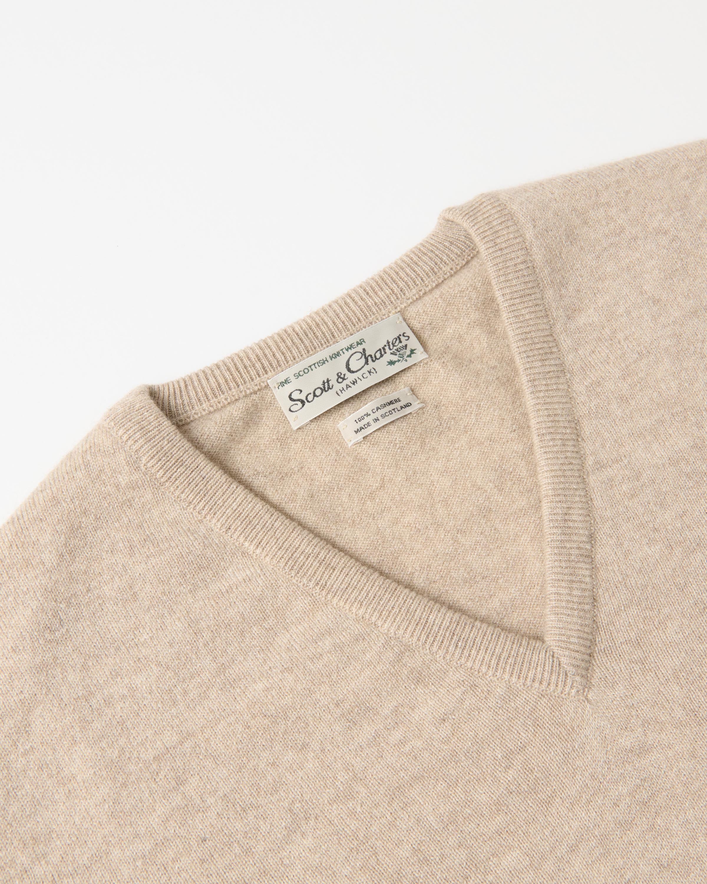 Scott & Charters Cashmere V-Neck Jumper Oatmeal