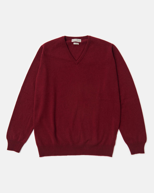 Scott & Charters Cashmere V-Neck Jumper Burgundy