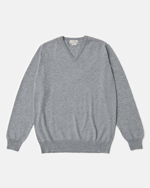 Scott & Charters Cashmere V-Neck Jumper Mid Grey