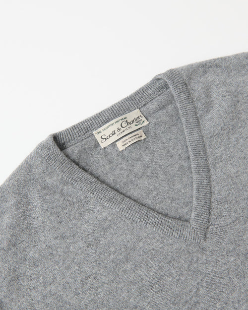 Scott & Charters Cashmere V-Neck Jumper Mid Grey