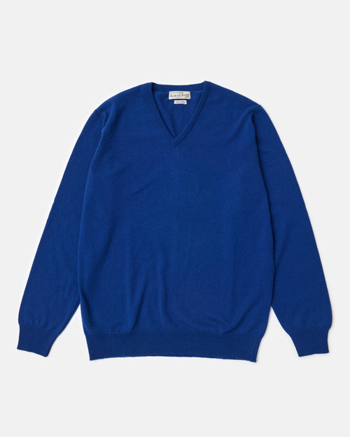 Scott & Charters Cashmere V-Neck Jumper Royal Blue