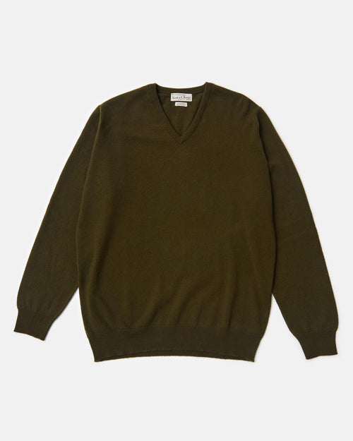Scott & Charters Cashmere V-Neck Jumper Moss Green