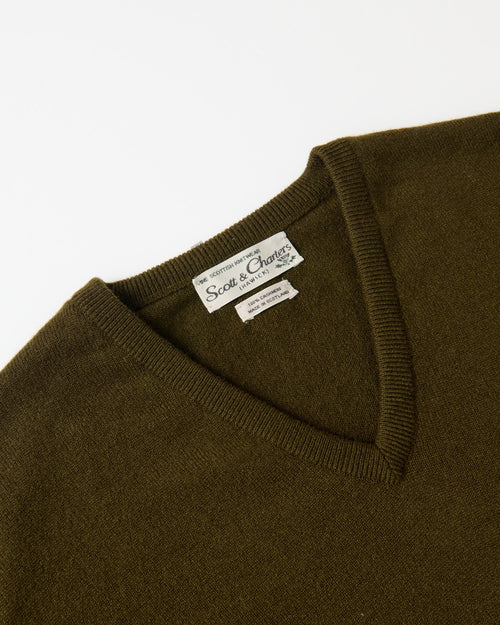 Scott & Charters Cashmere V-Neck Jumper Moss Green