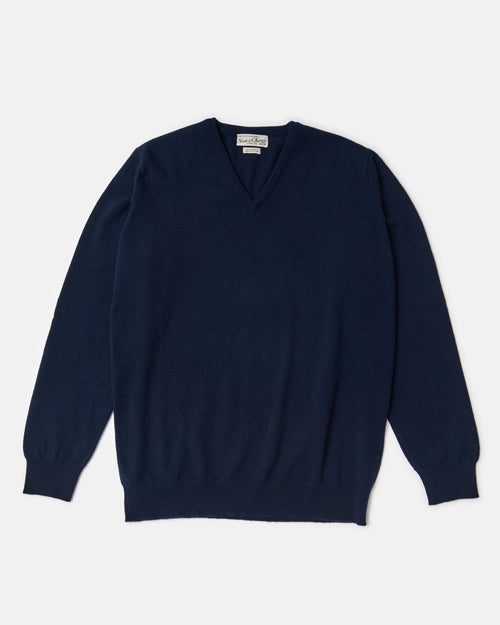 Scott & Charters Cashmere V-Neck Jumper Navy