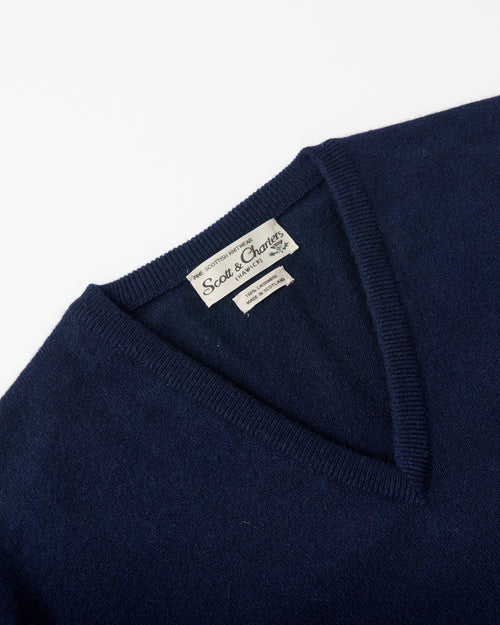 Scott & Charters Cashmere V-Neck Jumper Navy