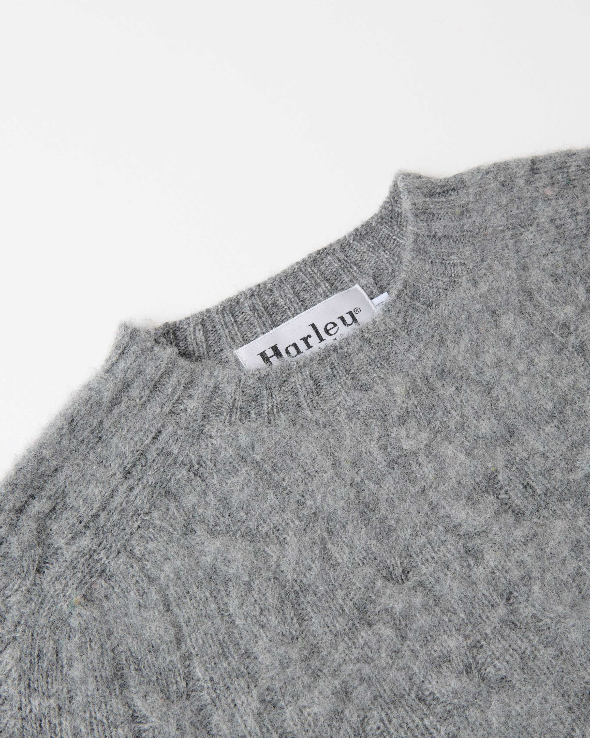 Harley of Scotland Brushed Wool Cable Knit Jumper Mid Grey