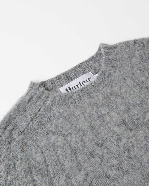 Harley of Scotland Brushed Wool Cable Knit Jumper Mid Grey
